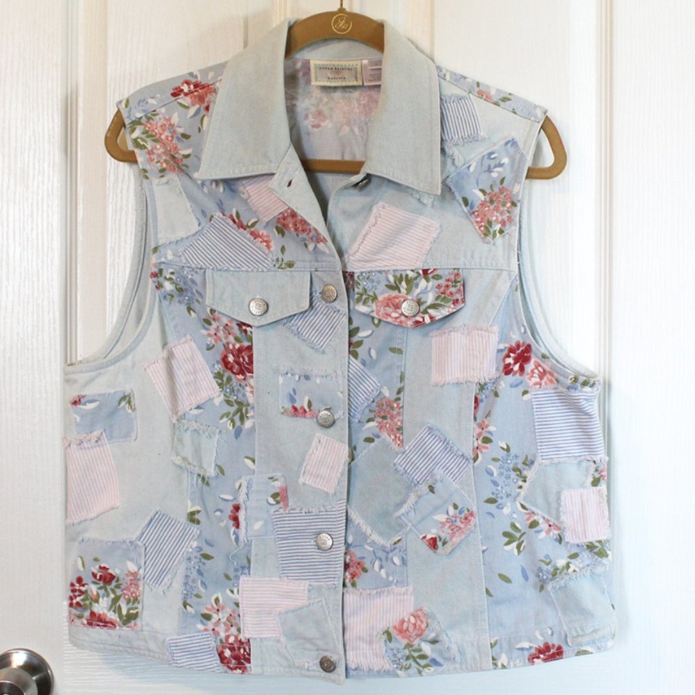 Susan Bristol Patchwork Denim Bleached Vest